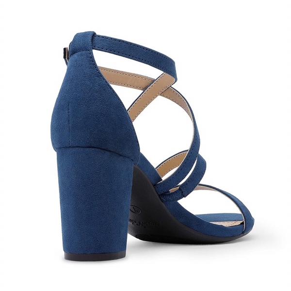 Dressy Chunky Strappy Sandals - NAVY SUEDE - 2